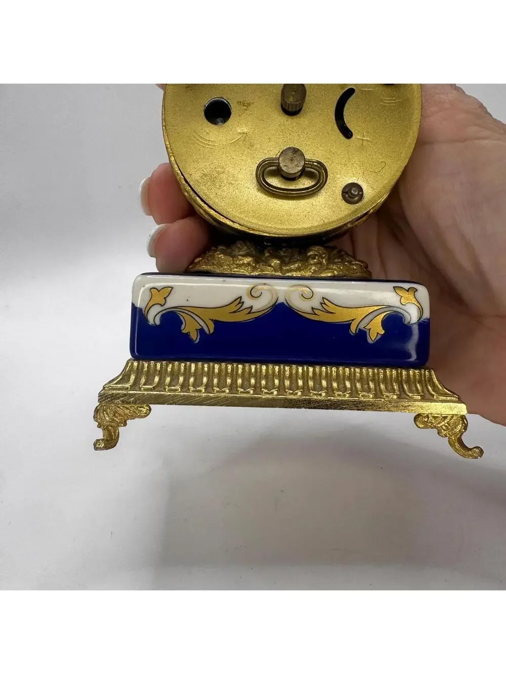 Vintage Jerger Cherub Mantel Clock: Cobalt Blue Porcelain, Gold Gilt, Working